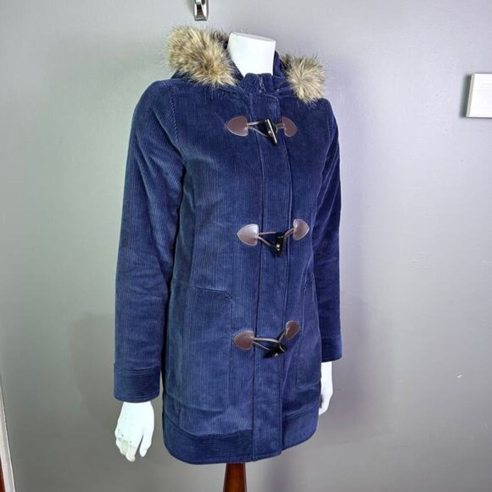 Brooks Brothers coat size 4 corduroy‎ toggle quilted hood blue cabincore chore